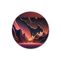 Fire Flame Burn Hot Heat Light Burning Orange Magnet 3  (round) by Ravend