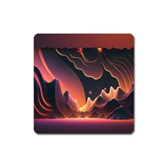 Fire Flame Burn Hot Heat Light Burning Orange Square Magnet by Ravend