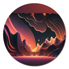 Fire Flame Burn Hot Heat Light Burning Orange Magnet 5  (round) by Ravend