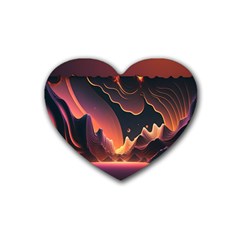 Fire Flame Burn Hot Heat Light Burning Orange Rubber Coaster (heart) by Ravend