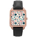 Shapes Pattern  Rose Gold Leather Watch  Front