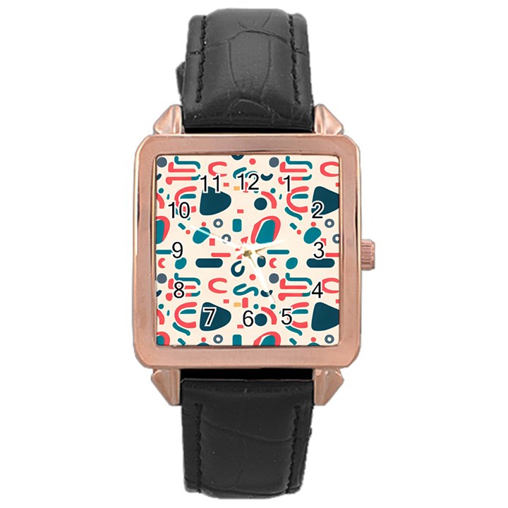 Shapes Pattern  Rose Gold Leather Watch 