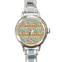 Flower Fabric Fabric Design Fabric Pattern Art Round Italian Charm Watch by Ravend