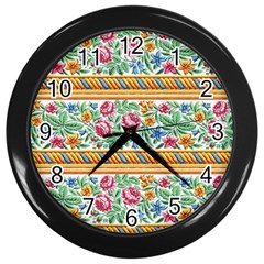 Flower Fabric Fabric Design Fabric Pattern Art Wall Clock (black) by Ravend