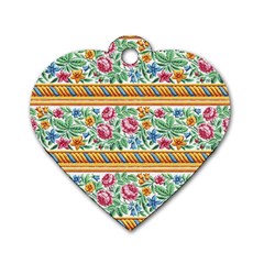 Flower Fabric Fabric Design Fabric Pattern Art Dog Tag Heart (two Sides) by Ravend