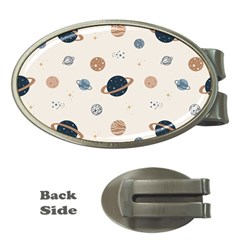 Space Planets Art Pattern Design Wallpaper Money Clips (oval)  by Ravend