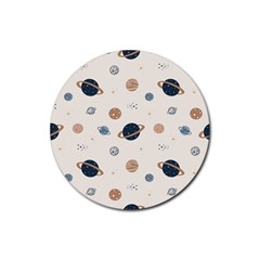 Space Planets Art Pattern Design Wallpaper Rubber Round Coaster (4 Pack) by Ravend