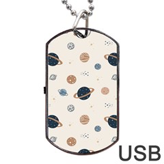 Space Planets Art Pattern Design Wallpaper Dog Tag Usb Flash (one Side) by Ravend