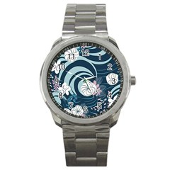 Flowers Pattern Floral Ocean Abstract Digital Art Sport Metal Watch by Ravend