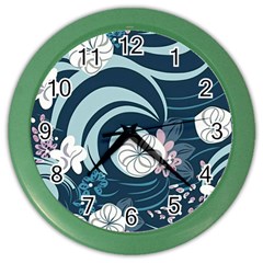 Flowers Pattern Floral Ocean Abstract Digital Art Color Wall Clock by Ravend