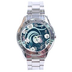 Flowers Pattern Floral Ocean Abstract Digital Art Stainless Steel Analogue Watch by Ravend