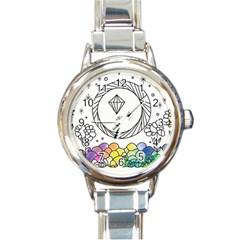 Rainbow Fun Cute Minimal Doodle Drawing Round Italian Charm Watch by Ravend