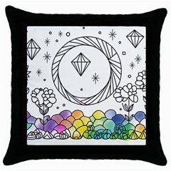 Rainbow Fun Cute Minimal Doodle Drawing Throw Pillow Case (black) by Ravend