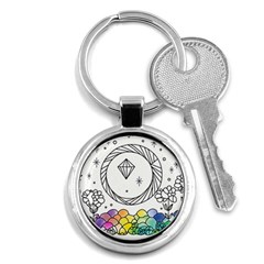 Rainbow Fun Cute Minimal Doodle Drawing Key Chain (round) by Ravend