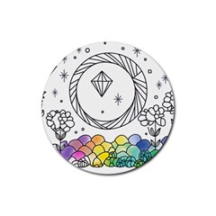 Rainbow Fun Cute Minimal Doodle Drawing Rubber Coaster (round) by Ravend