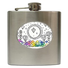 Rainbow Fun Cute Minimal Doodle Drawing Hip Flask (6 Oz) by Ravend