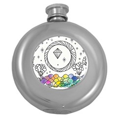 Rainbow Fun Cute Minimal Doodle Drawing Round Hip Flask (5 Oz) by Ravend