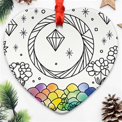 Rainbow Fun Cute Minimal Doodle Drawing Heart Ornament (two Sides) by Ravend