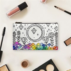 Rainbow Fun Cute Minimal Doodle Drawing Cosmetic Bag (small) by Ravend