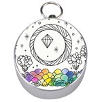 Rainbow Fun Cute Minimal Doodle Drawing Silver Compasses Front