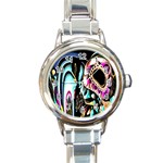 Garden Flower Nature Digital Art Abstract Round Italian Charm Watch Front