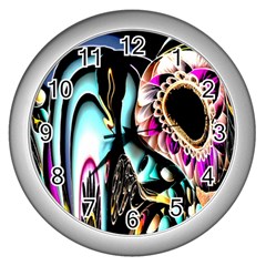 Garden Flower Nature Digital Art Abstract Wall Clock (Silver)