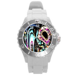 Garden Flower Nature Digital Art Abstract Round Plastic Sport Watch (L)