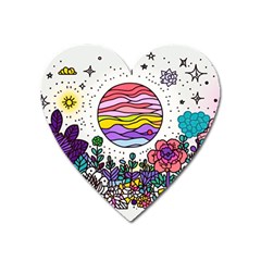 Rainbow Fun Cute Minimal Doodle Drawing Unique Heart Magnet by Ravend