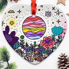 Rainbow Fun Cute Minimal Doodle Drawing Unique Heart Ornament (two Sides) by Ravend