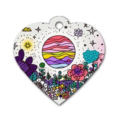 Rainbow Fun Cute Minimal Doodle Drawing Unique Dog Tag Heart (two Sides)