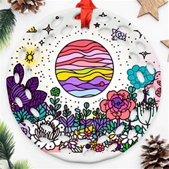 Rainbow Fun Cute Minimal Doodle Drawing Unique Round Filigree Ornament (two Sides) by Ravend