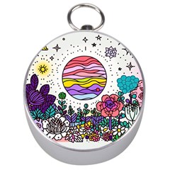 Rainbow Fun Cute Minimal Doodle Drawing Unique Silver Compasses by Ravend