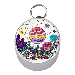 Rainbow Fun Cute Minimal Doodle Drawing Unique Mini Silver Compasses by Ravend