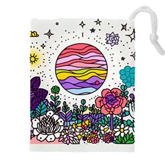 Rainbow Fun Cute Minimal Doodle Drawing Unique Drawstring Pouch (4xl) by Ravend