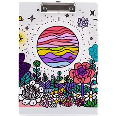 Rainbow Fun Cute Minimal Doodle Drawing Unique A4 Acrylic Clipboard by Ravend