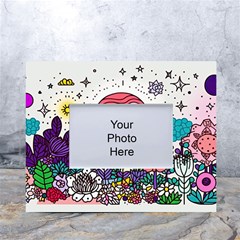 Rainbow Fun Cute Minimal Doodle Drawing Unique White Tabletop Photo Frame 4 x6  by Ravend