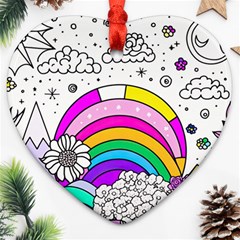 Rainbow Fun Cute Minimal Doodle Drawing Art Ornament (heart) by Ravend