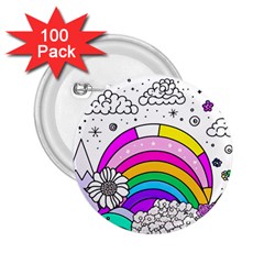 Rainbow Fun Cute Minimal Doodle Drawing Art 2 25  Buttons (100 Pack)  by Ravend