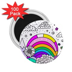 Rainbow Fun Cute Minimal Doodle Drawing Art 2 25  Magnets (100 Pack)  by Ravend