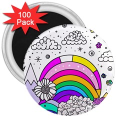 Rainbow Fun Cute Minimal Doodle Drawing Art 3  Magnets (100 Pack) by Ravend