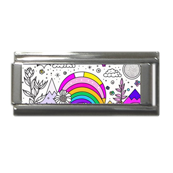 Rainbow Fun Cute Minimal Doodle Drawing Art Superlink Italian Charm (9mm)