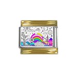 Rainbow Fun Cute Minimal Doodle Drawing Art Gold Trim Italian Charm (9mm) Front