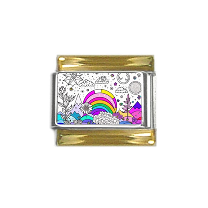 Rainbow Fun Cute Minimal Doodle Drawing Art Gold Trim Italian Charm (9mm)