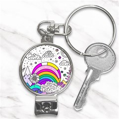 Rainbow Fun Cute Minimal Doodle Drawing Art Nail Clippers Key Chain by Ravend