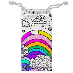 Rainbow Fun Cute Minimal Doodle Drawing Art Jewelry Bag by Ravend