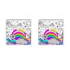 Rainbow Fun Cute Minimal Doodle Drawing Art Cufflinks (square) by Ravend