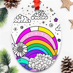 Rainbow Fun Cute Minimal Doodle Drawing Art Oval Ornament (two Sides) by Ravend