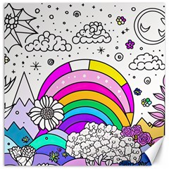 Rainbow Fun Cute Minimal Doodle Drawing Art Canvas 16  X 16  by Ravend