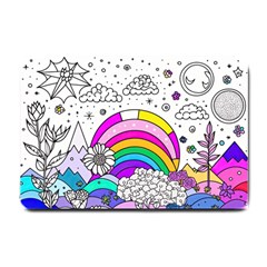 Rainbow Fun Cute Minimal Doodle Drawing Art Small Doormat by Ravend