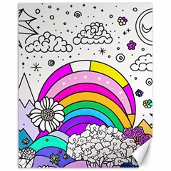 Rainbow Fun Cute Minimal Doodle Drawing Art Canvas 11  X 14  by Ravend